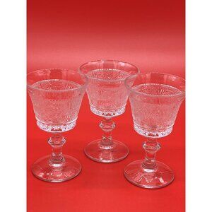 Three Vintage Indiana Glass Clear "Tiara Sandwich Glass" Pedestal Sherry Goblet